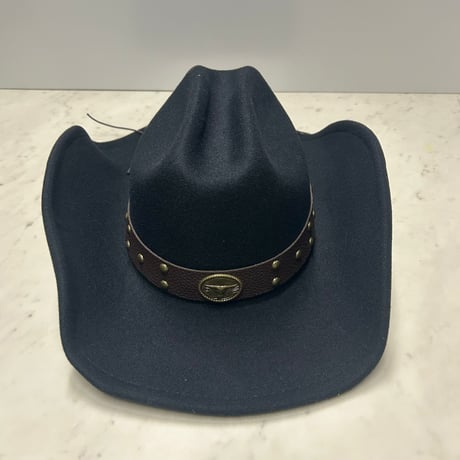 つば広 ウエスタンハット Cowboy Hat カウボーイハット フェルトタッチ 黒 サイズ調節可 (CBH14)