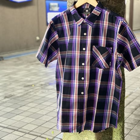 LRG エルアールジー チェック柄 パープル 紫 Purple 半袖 ボタンシャツ 綿100% ストリート
