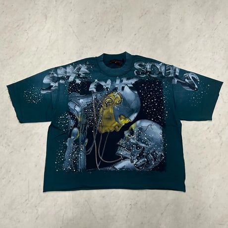 カリフォルニア発 Rare Peace レアピース Save Our Souls オーバーサイズ ラインスト―ン クロップドTシャツ (CropT42)