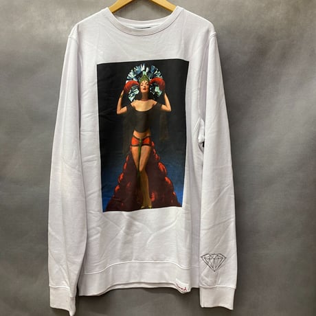 Diamond Supply ダイヤモンドサプライ Queen クルーネック スウェット トレーナー ピスタグ付き 白