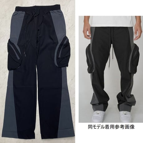 SMOKE RISE ブラックカーゴフレアデニム 4size 】カーゴプリーツブラックヴィンテージワイドデニム