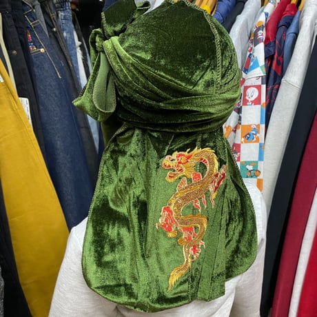 プレミアムベロア  DU-RAGドゥーラグ 緑 TIEDOWN インナーキャップ 龍 オリエンタル