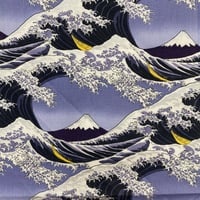 日本製 和柄 バンダナ 総柄 神奈川沖浪裏 葛飾北斎 大判サイズ 綿100% 藤色 (BNDN36)