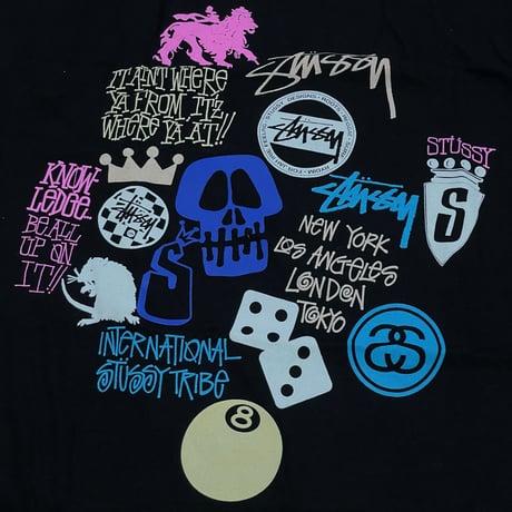 【S】 Stussy ステューシー LogoMix ロゴミックス 半袖 Tシャツ SSリンク 8ボール 黒 ラグナビーチ  (21)