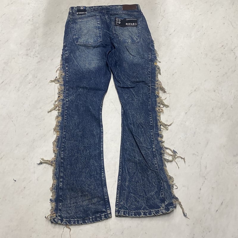 R3BEL RIPPED Rhinestone Stacked Flare Denim ライン