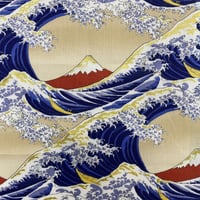 日本製 和柄 バンダナ 総柄 神奈川沖浪裏 葛飾北斎 大判サイズ 綿100% ベージュ (BNDN37)