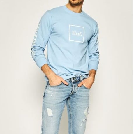 HUF ハフ DOMESTICロゴ ドメスティックロゴ 長袖 Tシャツ ロンT GleekBlue