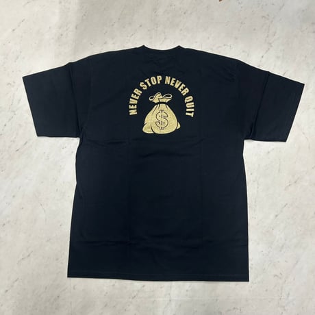 LA発 THE HUSTLE アンダーグラウンド グラフィック ヘビーウェイト Tシャツ 黒 Never Stop Never Quit (GTS21)