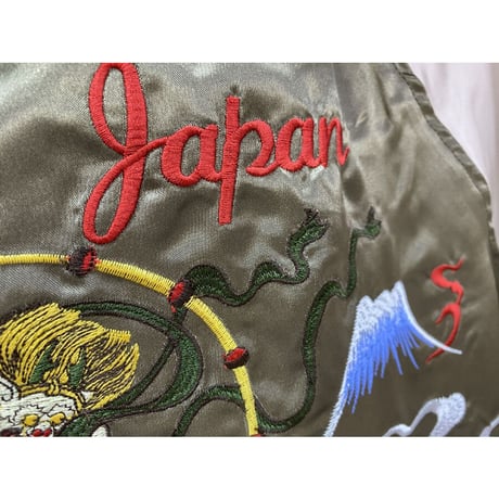 リバーシブル 横須賀発祥 スカジャン 横須賀ジャンパー SUKAJAN 刺繍 RAIJIN 風神雷神 緑