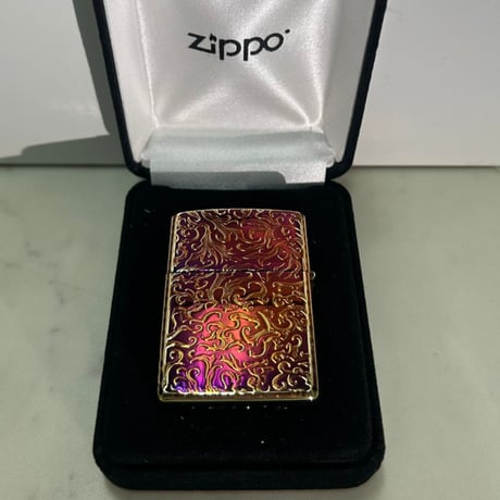 和柄 ZIPPO ジッポー 5面彫刻 Tiger 虎 ARMOR アーマー 金タンク アラベスク エッチング彫刻