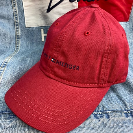 トミーヒルフィガー TOMMY HILFIGER レザーストラップバック キャップ バーガンディ クラシックロゴ