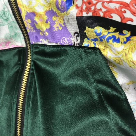 USA製 Brooklyn Crossing ベロア 総柄 セットアップ Men's ジップアップパーカー 緑