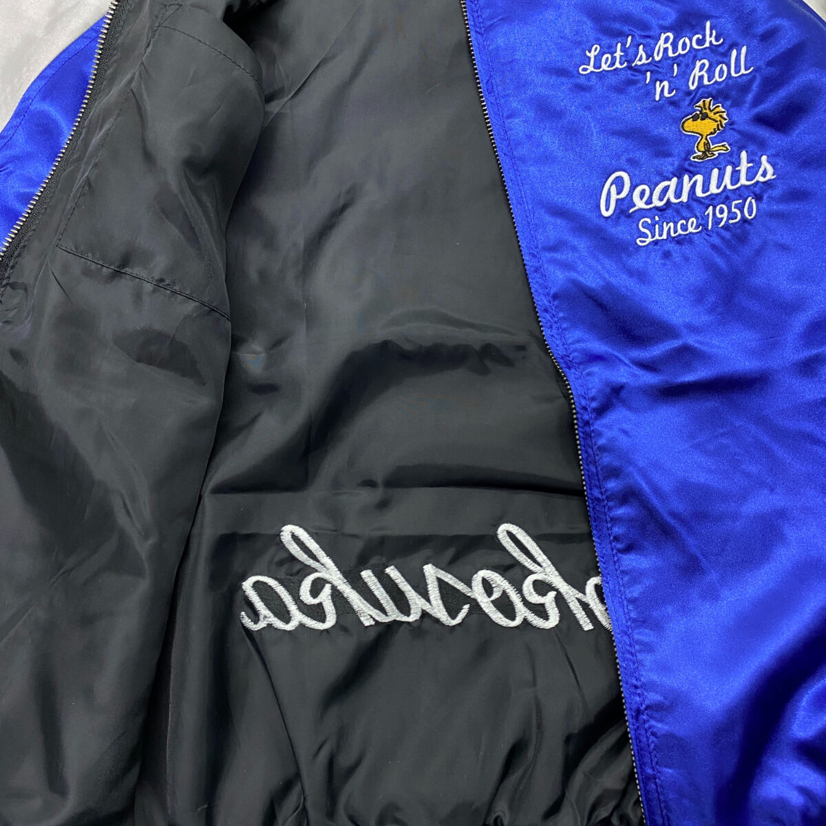 12-33【美品】スヌーピー スカジャン刺繍　PEANUTS　青 12-33【美品】スヌーピー スカジャン刺繍 PEANUTS 青 オンライン