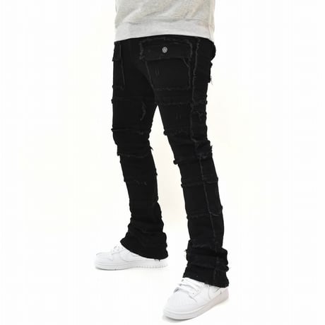 米国ブランド FWRD Denim NY スリムフィット Patchwork True Stacked Denim スタックドデニム ジェットブラック (JNS144)