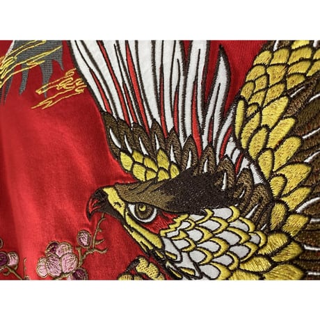 横須賀名物 スカジャン Ｔシャツ 刺しゅう スカT HAWK 鷹 ホーク 赤 和柄 ジャパン (JPT37)