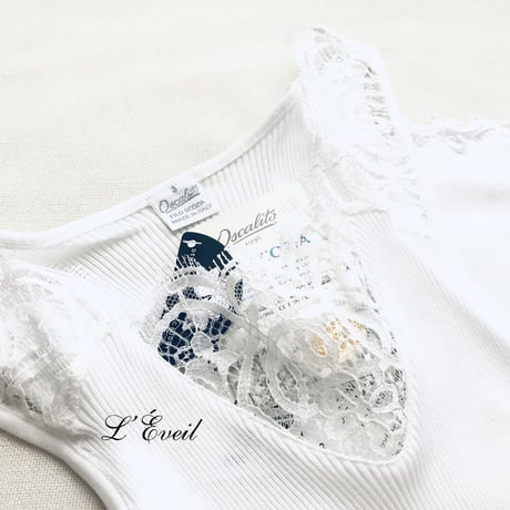 Oscalito Chantilly White or Fuxia オスカリート【コットン トップス/レース付タンクトップ】
