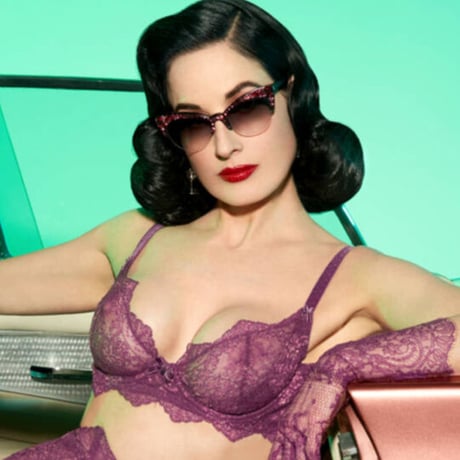 Dita von Teese Lurex Lace Amethyst ディタ・フォン・ティース 【ノンパデッドハーフカップブラ＋タンガのセット】