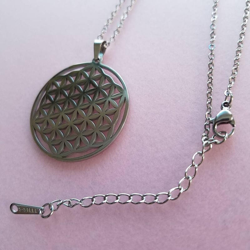 ☆フラワーオブライフ☆ 神聖幾何学模様 ステンレスチェーン シルバー