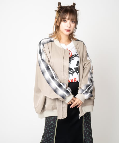 Checkered line blouson (ivory)