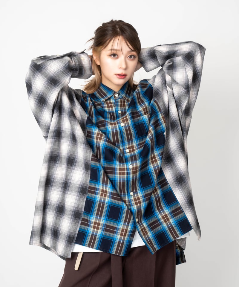 Multi checkered shirt （white） | XOver