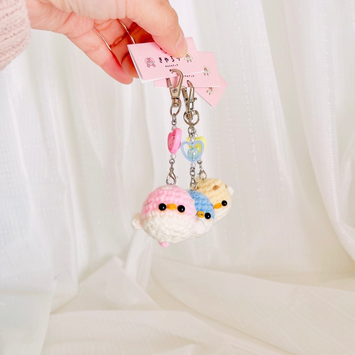 小さなフグのあみぐるみキーホルダー スマホストラップにも