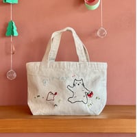 【1点もの】ねこの刺繍入り ミニトートバッグ「good day」