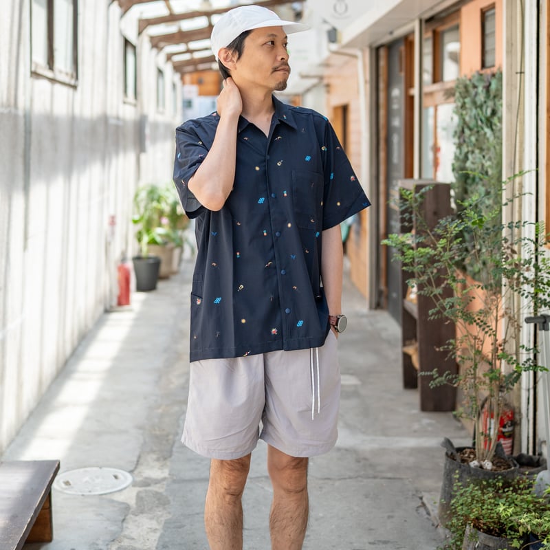 Dime 波模様 メッシュシャツ 半袖シャツ ネイビー narifuri ナリフリ ／ メッシュ半袖シャツ | 旅道具と人 HouHou