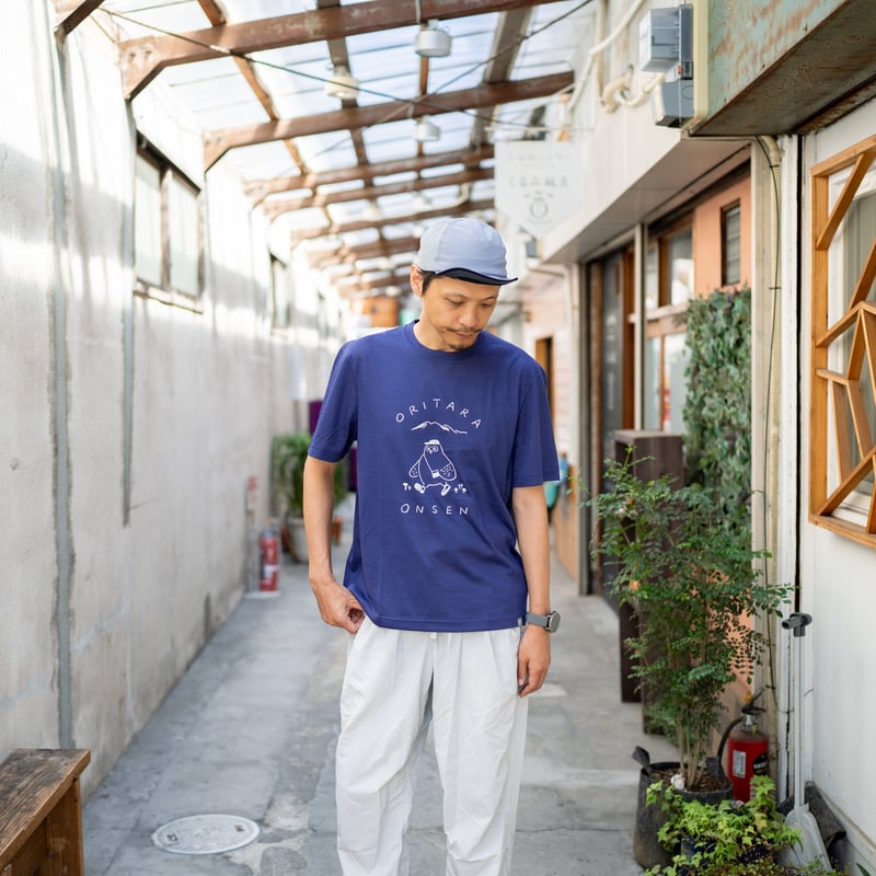 八代東　YATSUSHIRO EAST ブルーTシャツ Oritara Onsen T-shirt / HIGASHI ALPS × sn × Hou