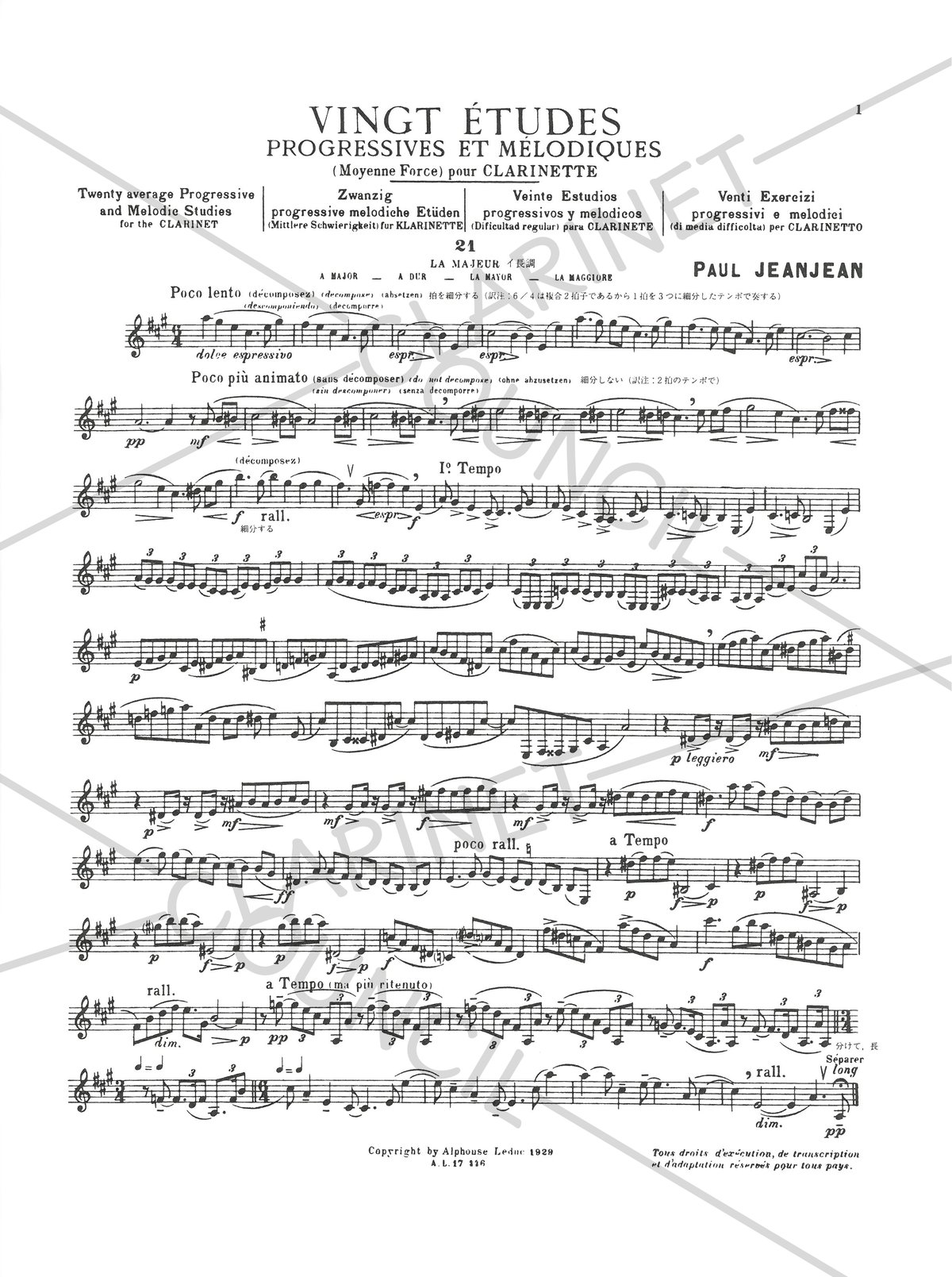 AL17446】P. ジャンジャン：20の段階的・旋律的練習曲 第2巻 －中級