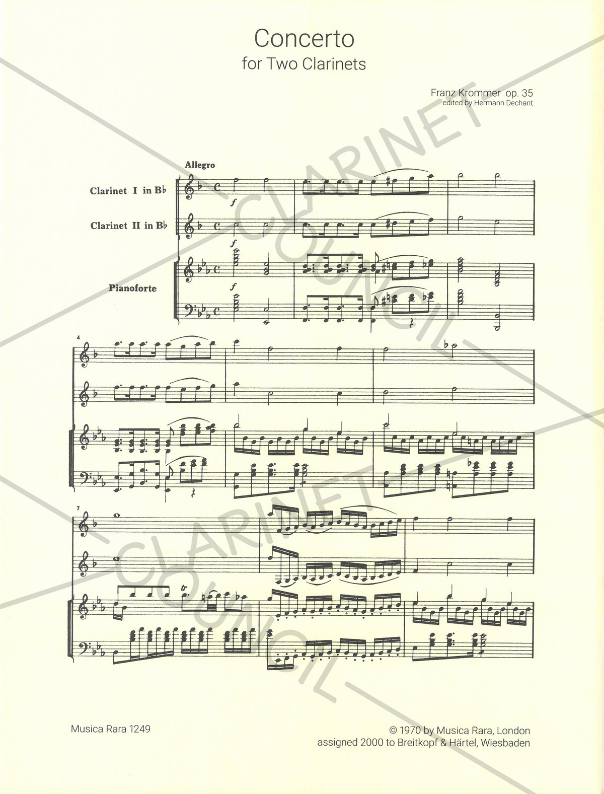 クロマー 2本のクラリネットのための協奏曲 Op.91 スコア＋パート譜 Krommer: Concerto for 2 Clarinets in E-flat Major, Op. 91 | CAMco