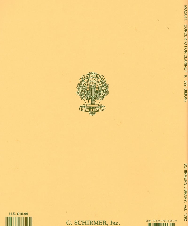 50261780】W.A. モーツァルト：クラリネット協奏曲 K. 622 ※B