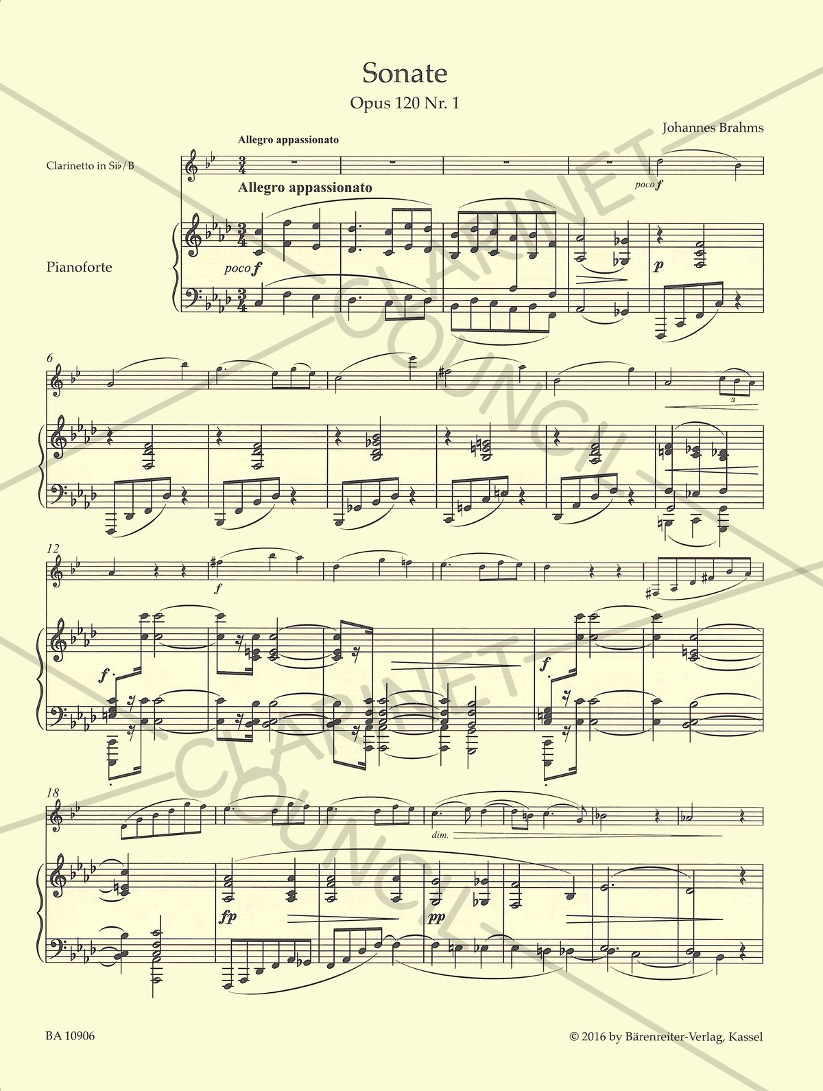 BA10906】J. ブラームス：2つのクラリネット・ソナタ Op. 120 (ヘ短調