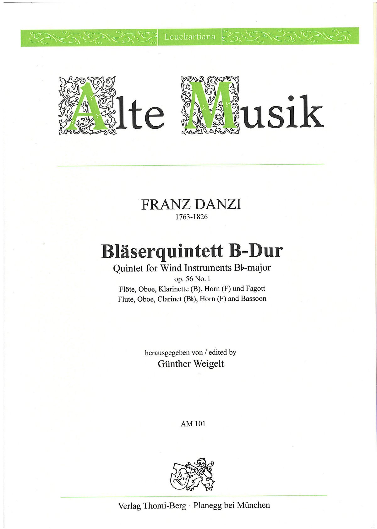 TB101】F. ダンツィ：木管五重奏曲 変ロ長調 Op. 56 No. 1 | クラカン