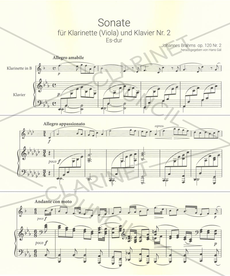 EB 9440】J. ブラームス：クラリネット・ソナタ 第2番 変ホ長調 Op