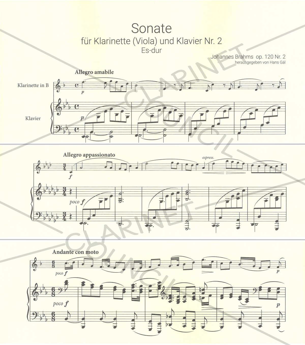 EB 9440】J. ブラームス：クラリネット・ソナタ 第2番 変ホ長調 Op