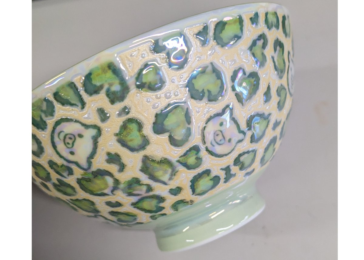 キラキラ茶碗 ぶた ハート柄 グリーン | MARUMO STORE