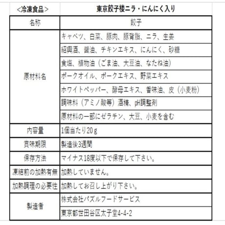 ＜東京餃子楼冷凍餃子＞にんにく入り＆ニラ・にんにく無し 各36個入り計72個入り。送料無料！※北海道・沖縄・離島へのご注文はお受けできません。