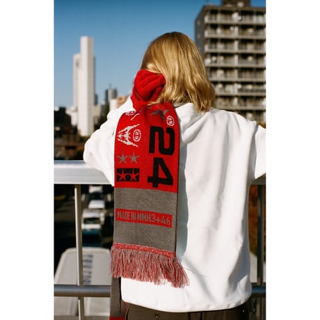 "SRF racing car decal graphic" reversible knit muffler (RED)