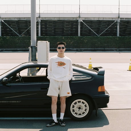 ”sunroof racing logo" sweat shorts (NATURAL)
