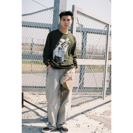 "SX car graphic" long sleeve T-shirts (KHAKI)