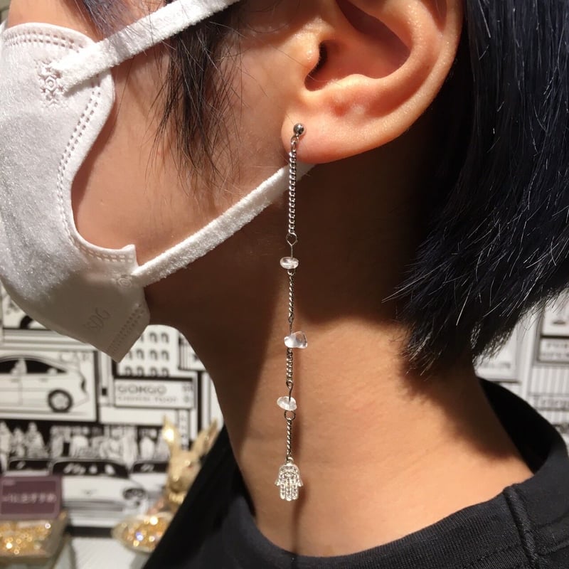 WEB限定】クリスタル×水晶さざれ石 シルバーチェーンピアス(HRJK0080