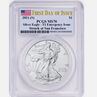 【お取り寄せ】2021年 イーグル銀貨 1oz 緊急発行（Emergency Isuue） PCGS MS70