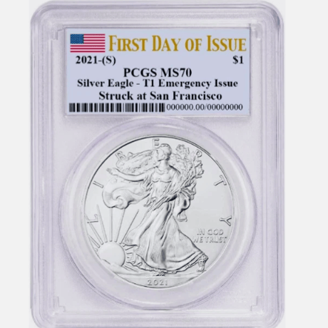 【お取り寄せ】2021年 イーグル銀貨 1oz 緊急発行（Emergency Isuue） PCGS MS70