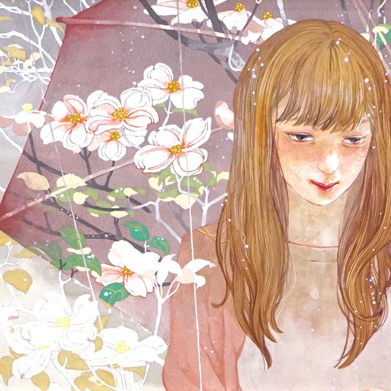 飯田文香「花水木・紅」日本画 4号 | shibayama art gallery