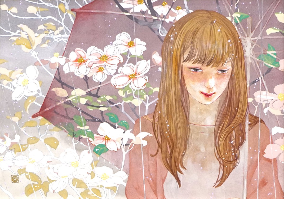 飯田文香「花水木・紅」日本画 4号 | shibayama art gallery