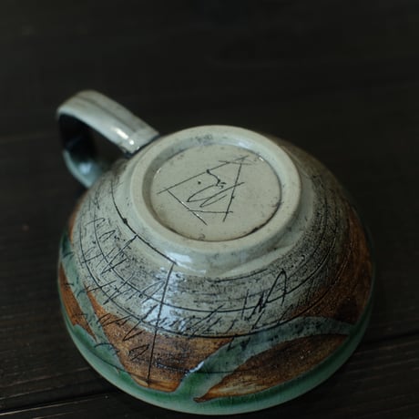 林英樹　二色線刻　カフェスープ（緑）