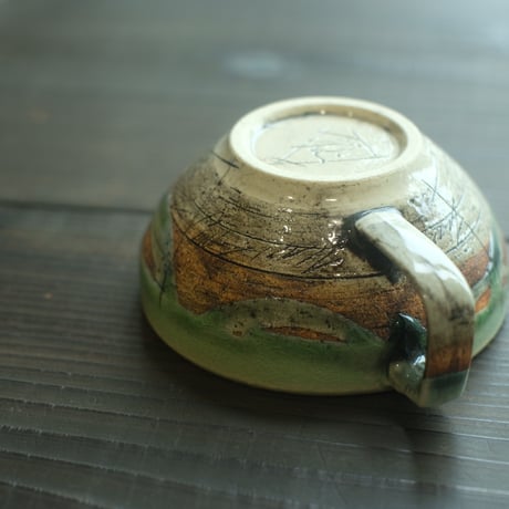 林英樹　二色線刻　カフェスープ（緑）