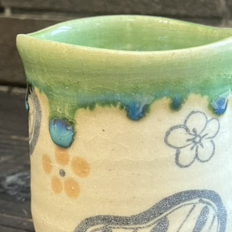 虎渓窯　織部湯呑