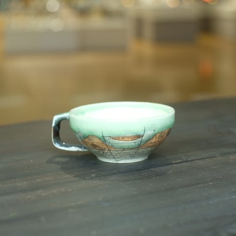 林英樹　二色線刻　カフェスープ（緑）
