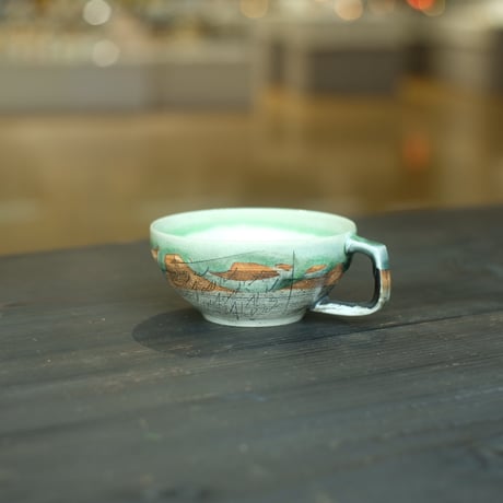林英樹　二色線刻　カフェスープ（緑）